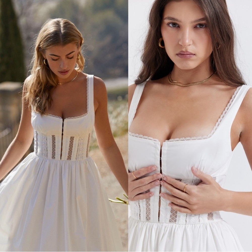 House of CB White Lace-Trim Midi Dress
